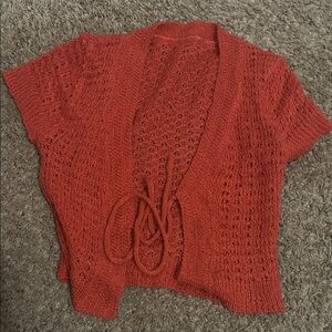 Women's Pink/Red Knit Cropped Short Sleeve